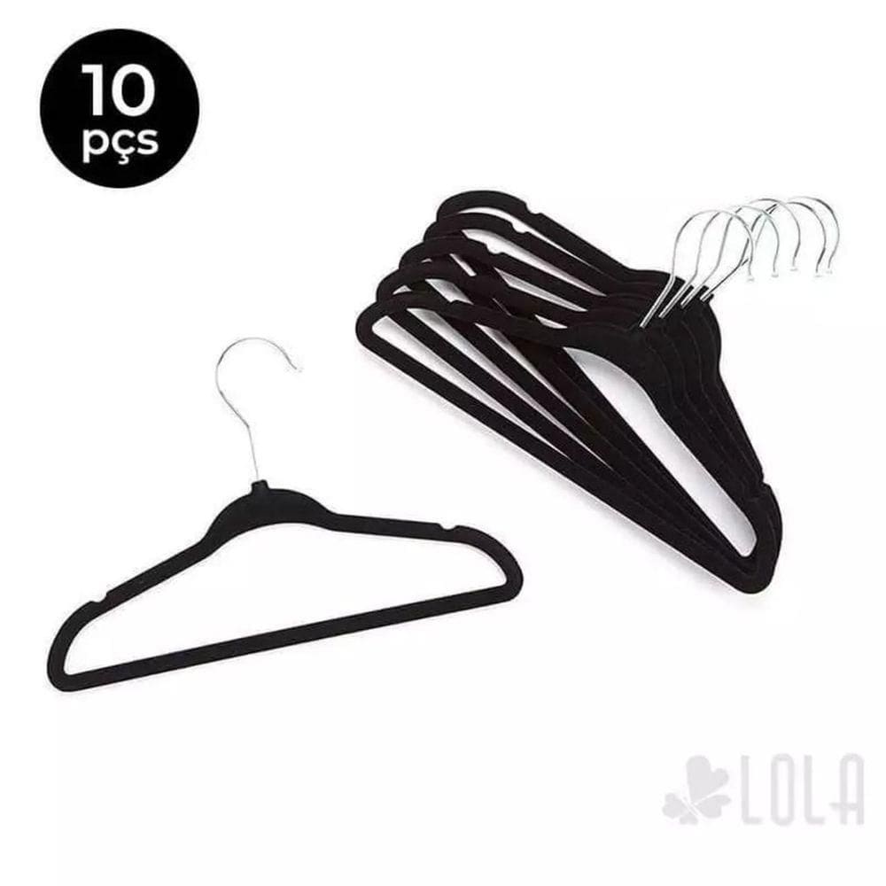Kit 10 Unidades Cabide Infantil De Veludo 30cm Preto