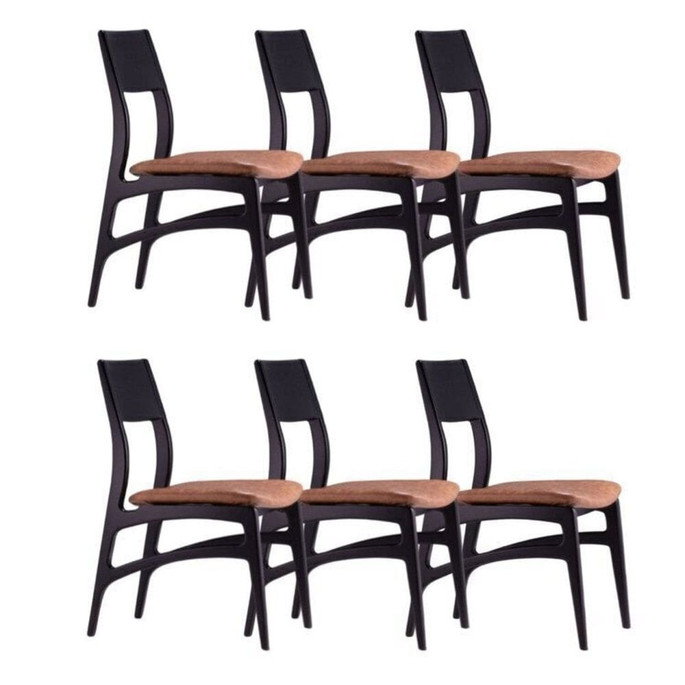 Conjunto 6 Cadeiras Madeira Maciça Alento Ébano/Castanho