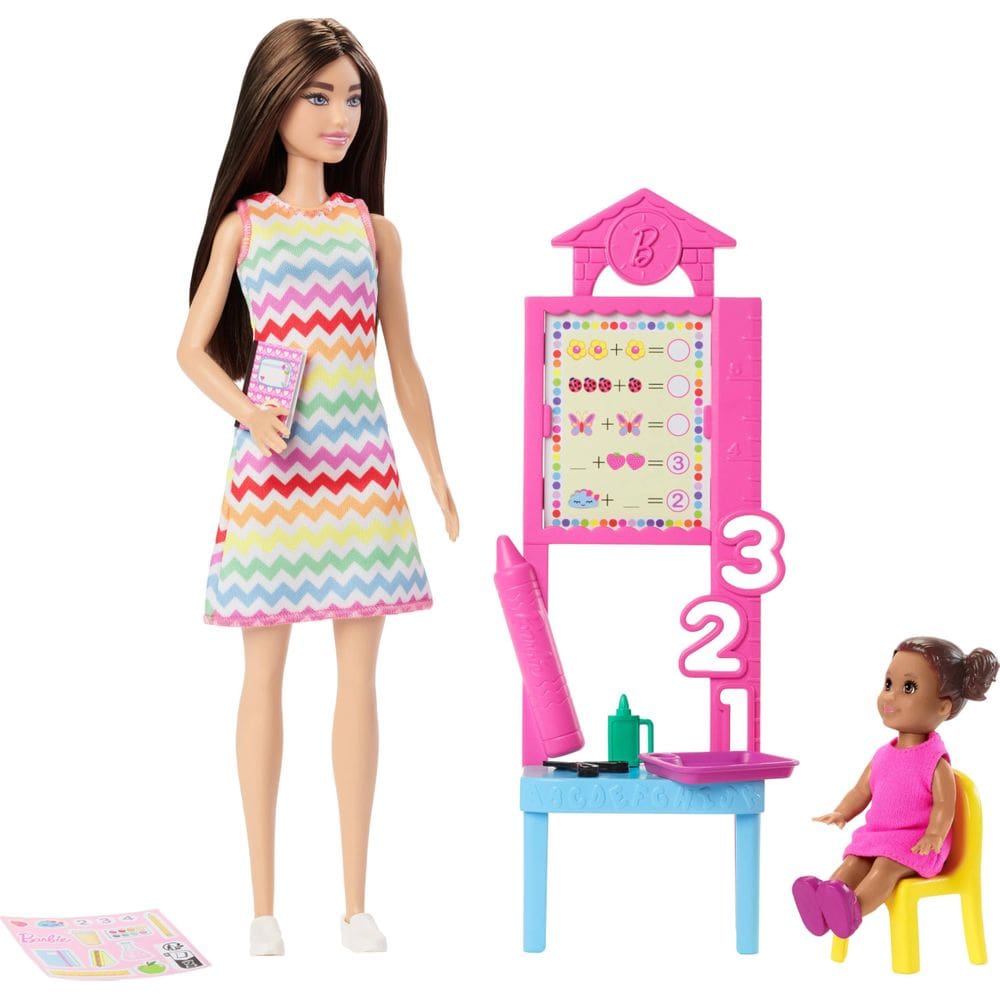 Boneca Barbie Teacher com boneca de moda morena e acessórios