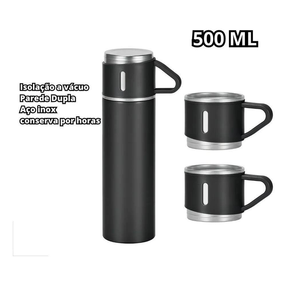 2X Kit Garrafa Térmica Vacuum Flask Set 500Ml Com 3 Xícaras