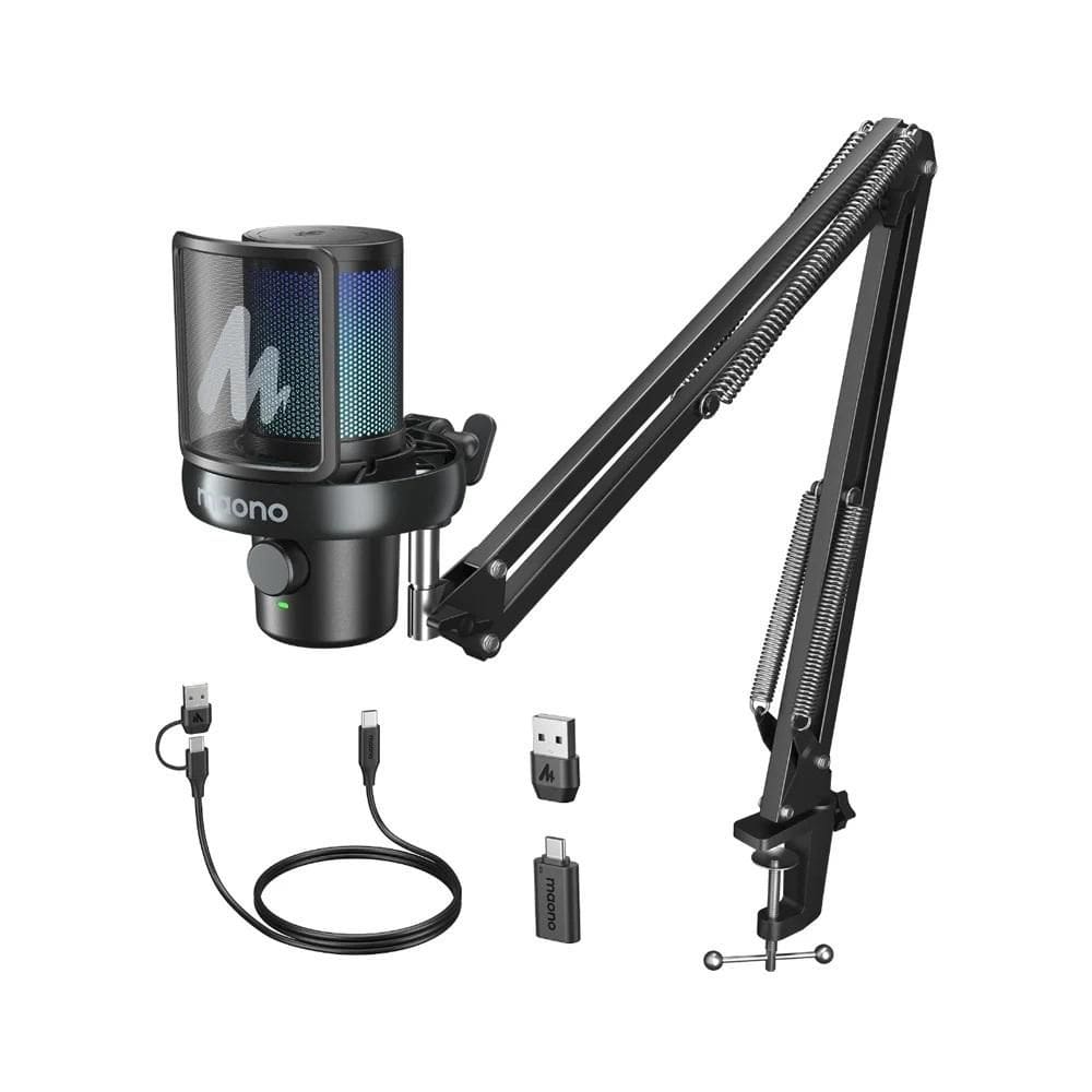 Microfone Gamer Maomo DM40 PRO S RGB, Preto com Suporte Preto