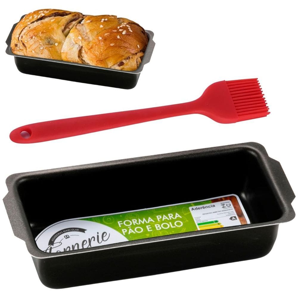 Forma De Pão Retangular Grande Antiaderente 2L + Pincel