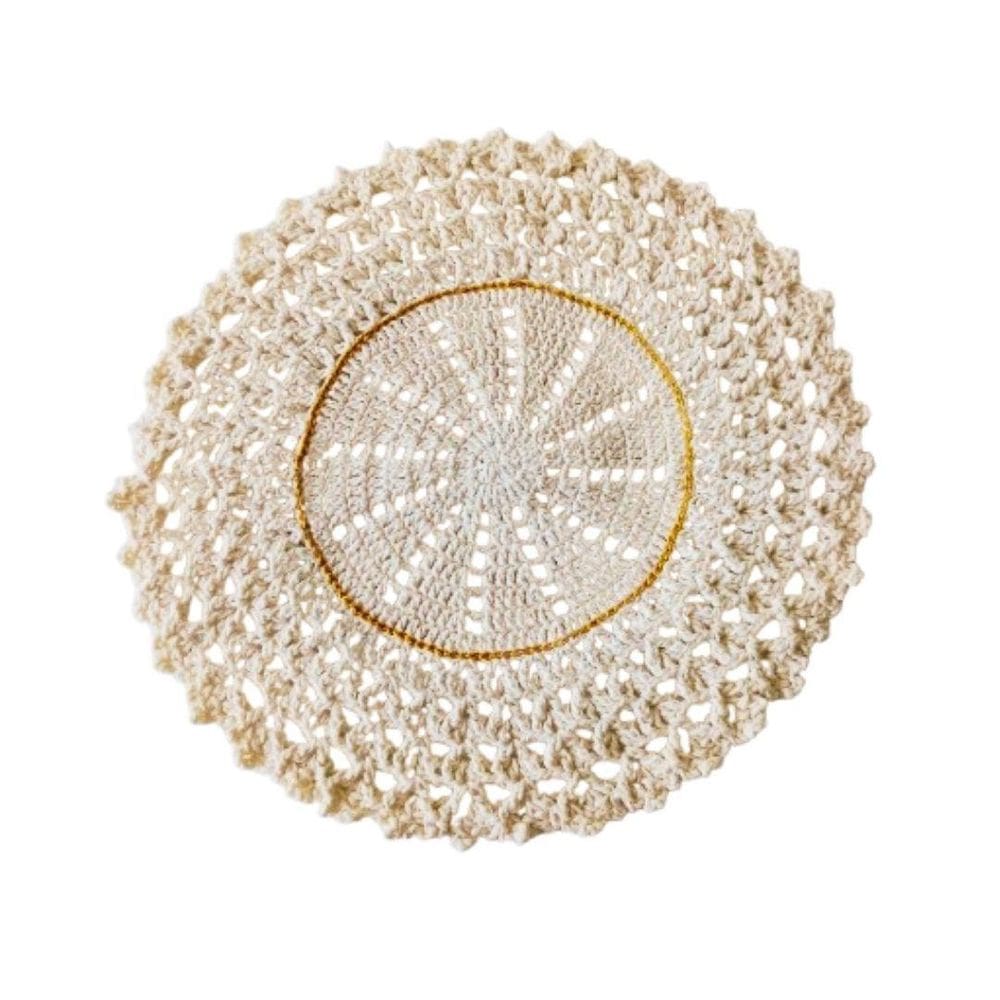 Kit 6 Sousplat Em Crochê Artesanal 33Cm Off White E Dourado