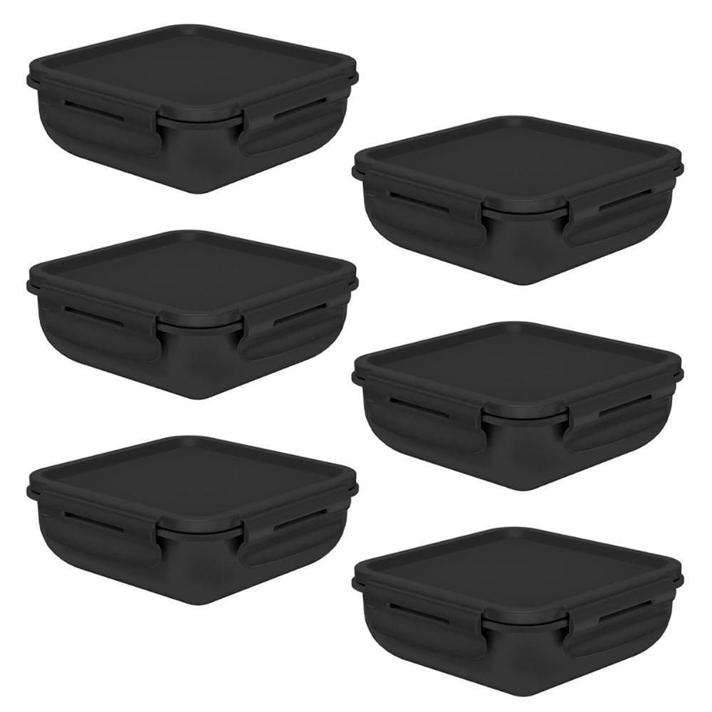 6X Marmita Pequena Hermética Com Divisória Ou Marmitou Preta