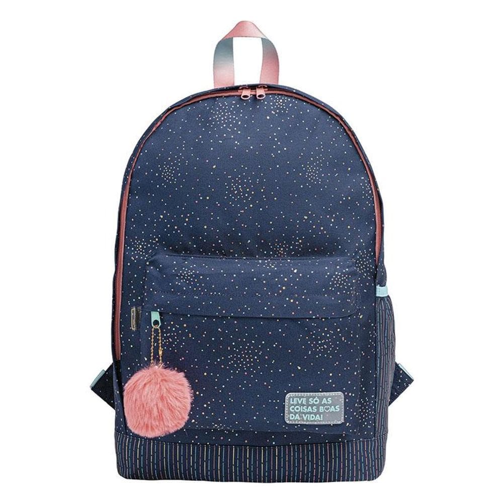 Mochila Escolar Académie Dots com Frase Azul - Tilibra
