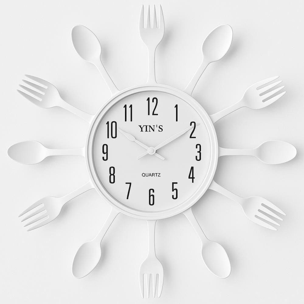 Relogio Parede Cozinha Talheres Estilo Retro Decorativo Branco Moderno Colher Garfo Elegante