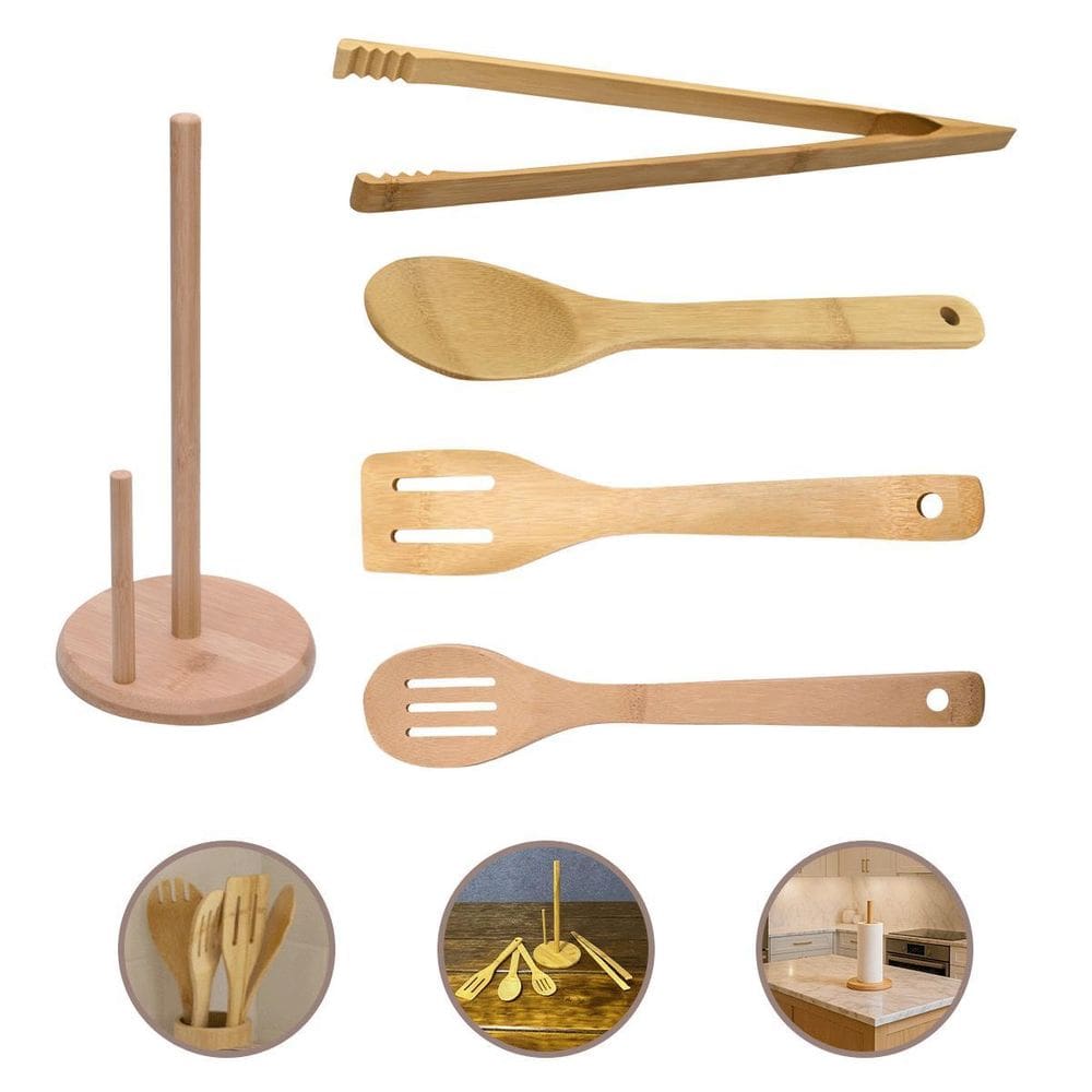 Kit 5 Utensílios Cozinha Completa Bambu Orgânico Resistente