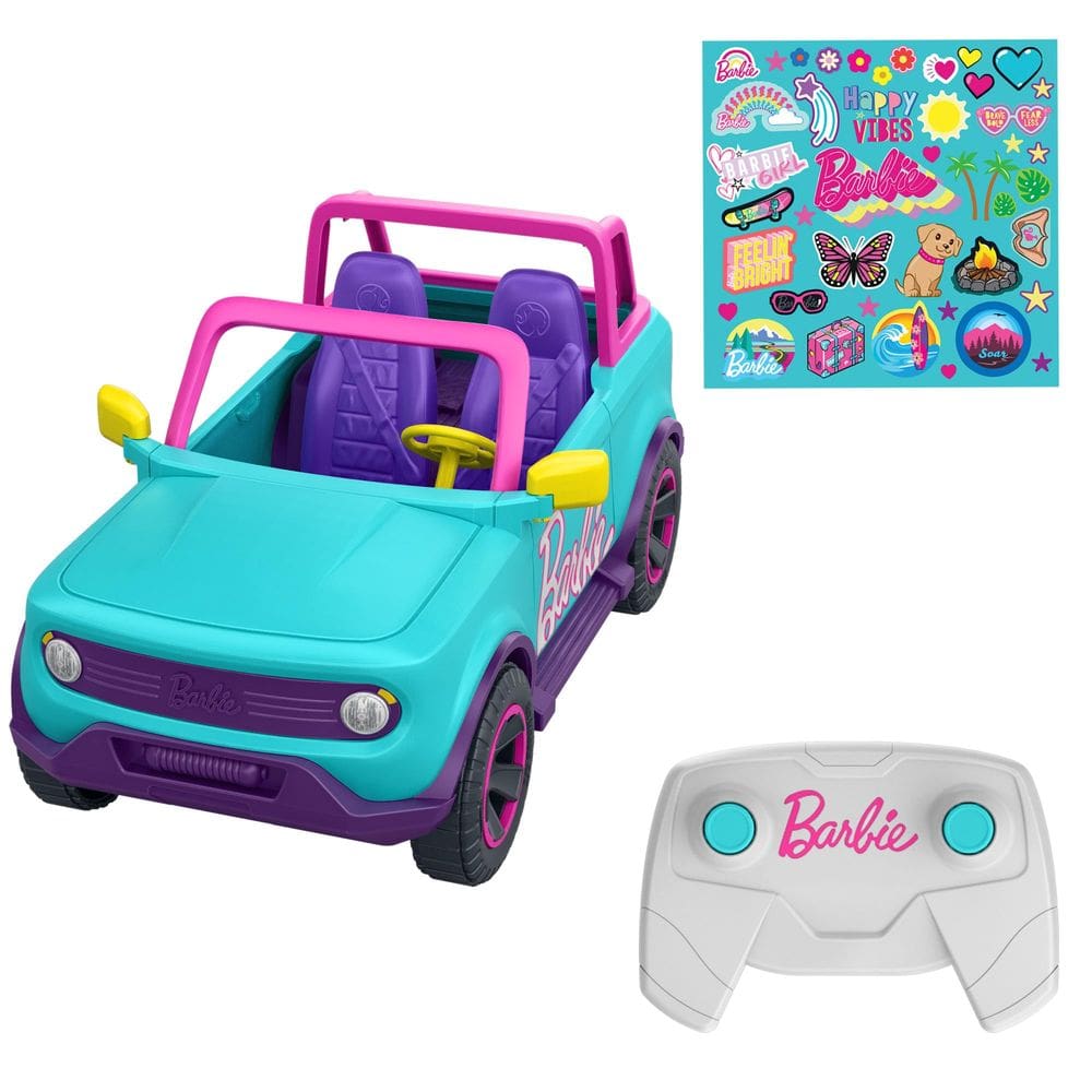 RC SUV Hot Wheels Barbie com adesivos para 2 bonecas Barbie