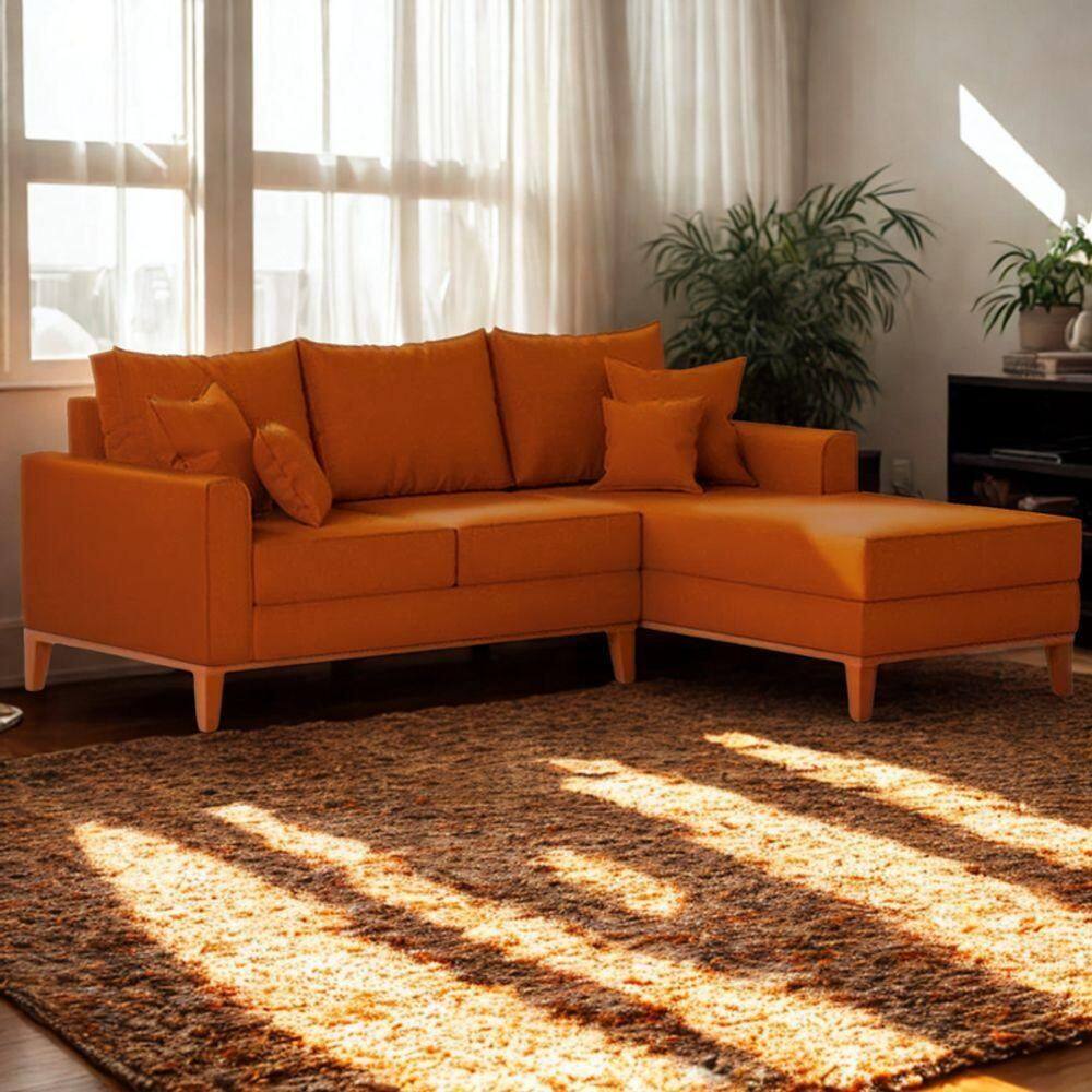 Sofá 3 Lugares Beny Com Chaise Direito Suede Terracota