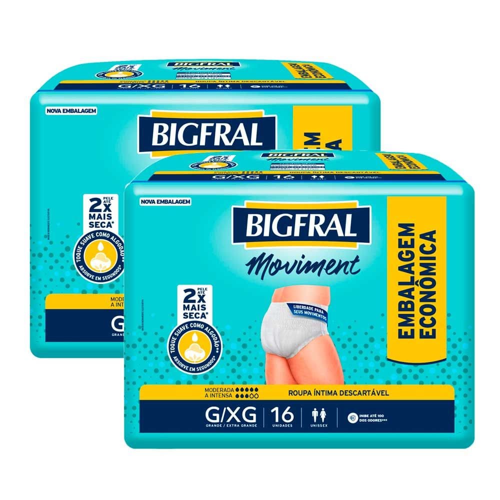 Kit 2 Roupa Íntima Bigfral Moviment G/XG 16 Unidades