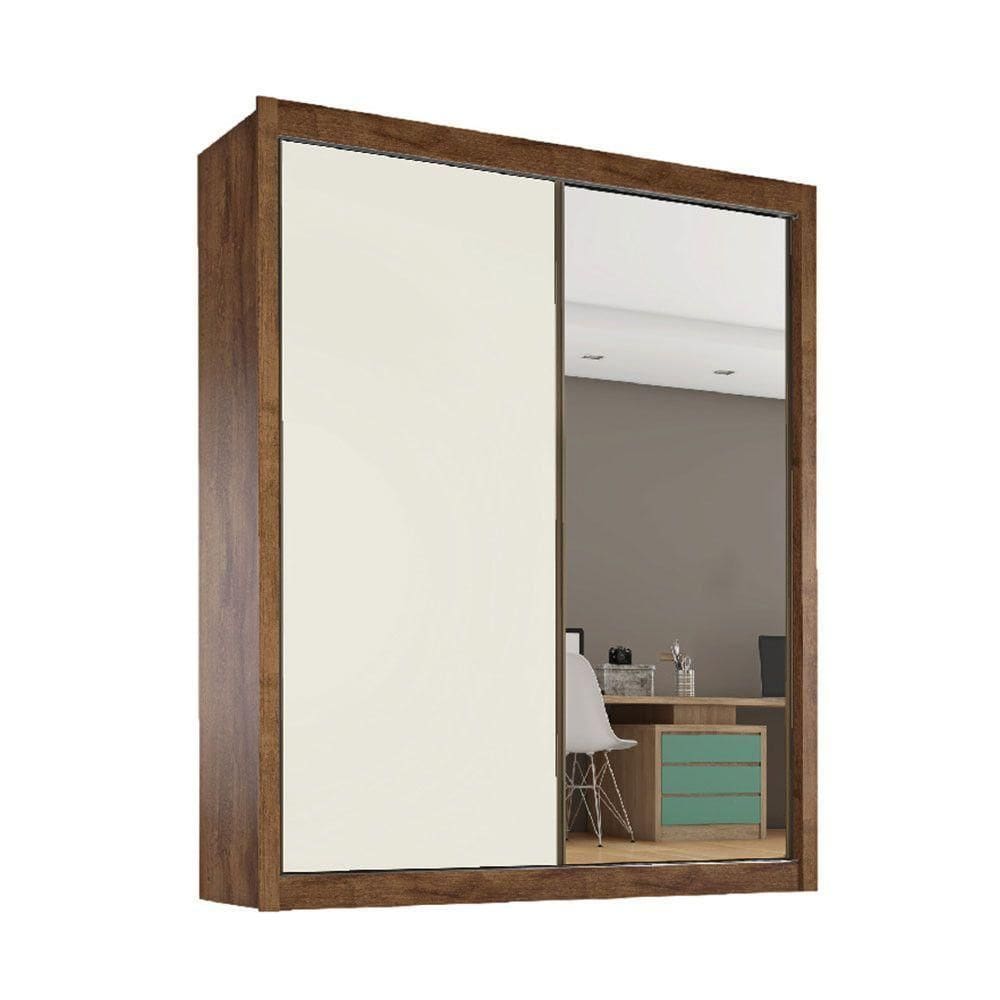 Guarda Roupa Zurique 1 Porta Espelhada 100% Mdf Brauna/off White/brauna