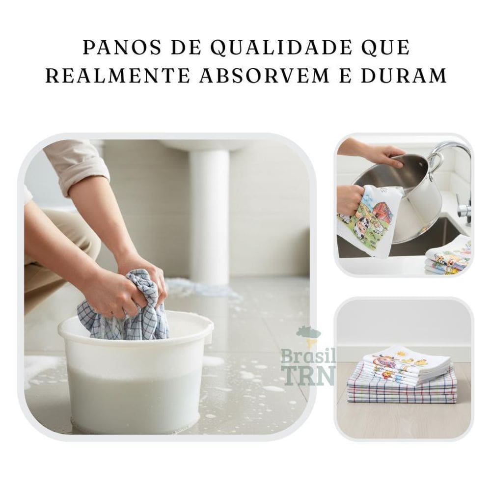 4 Panos De Chão Listrados + 4 Panos De Prato Pé De Galinha