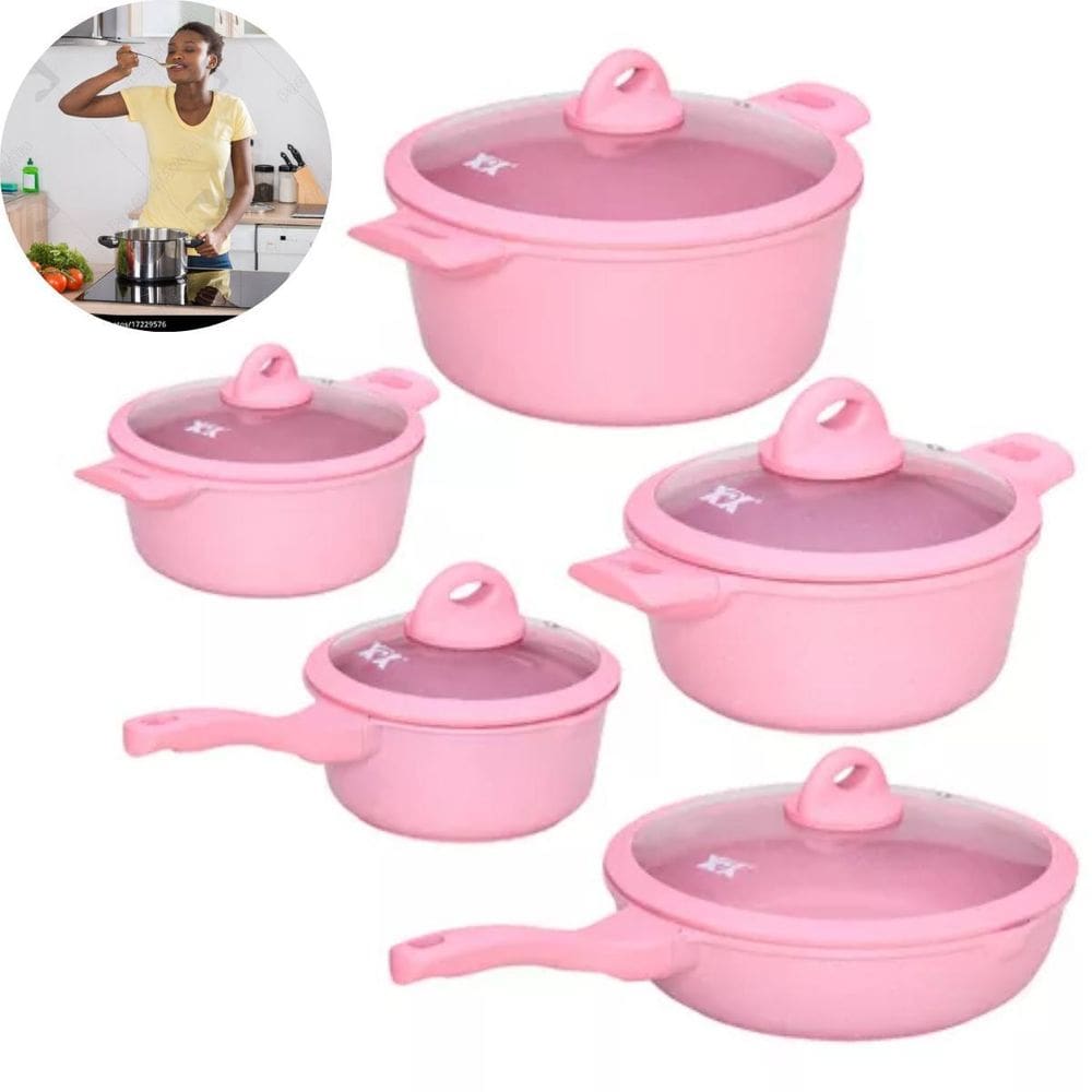 Conjunto Panelas Cerâmica Elegante Cor Rosa Presente Natal