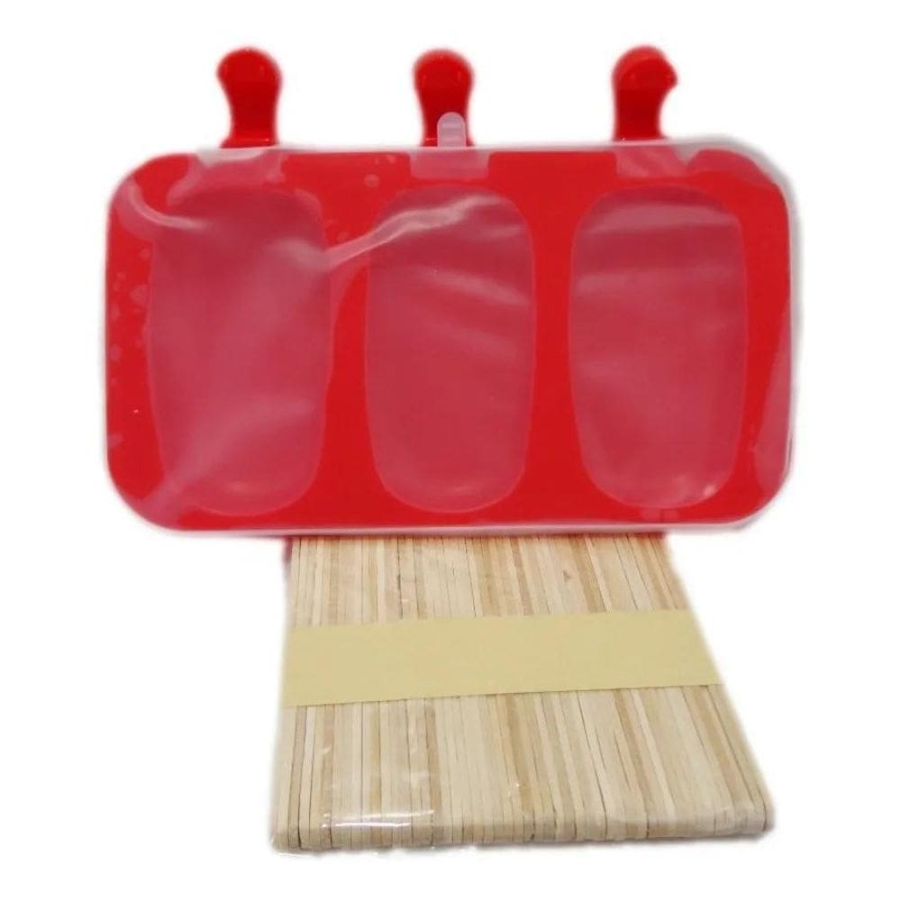 2X Forma Sorvete Picole Silicone 3 Cavidades E 50 Palito Keh