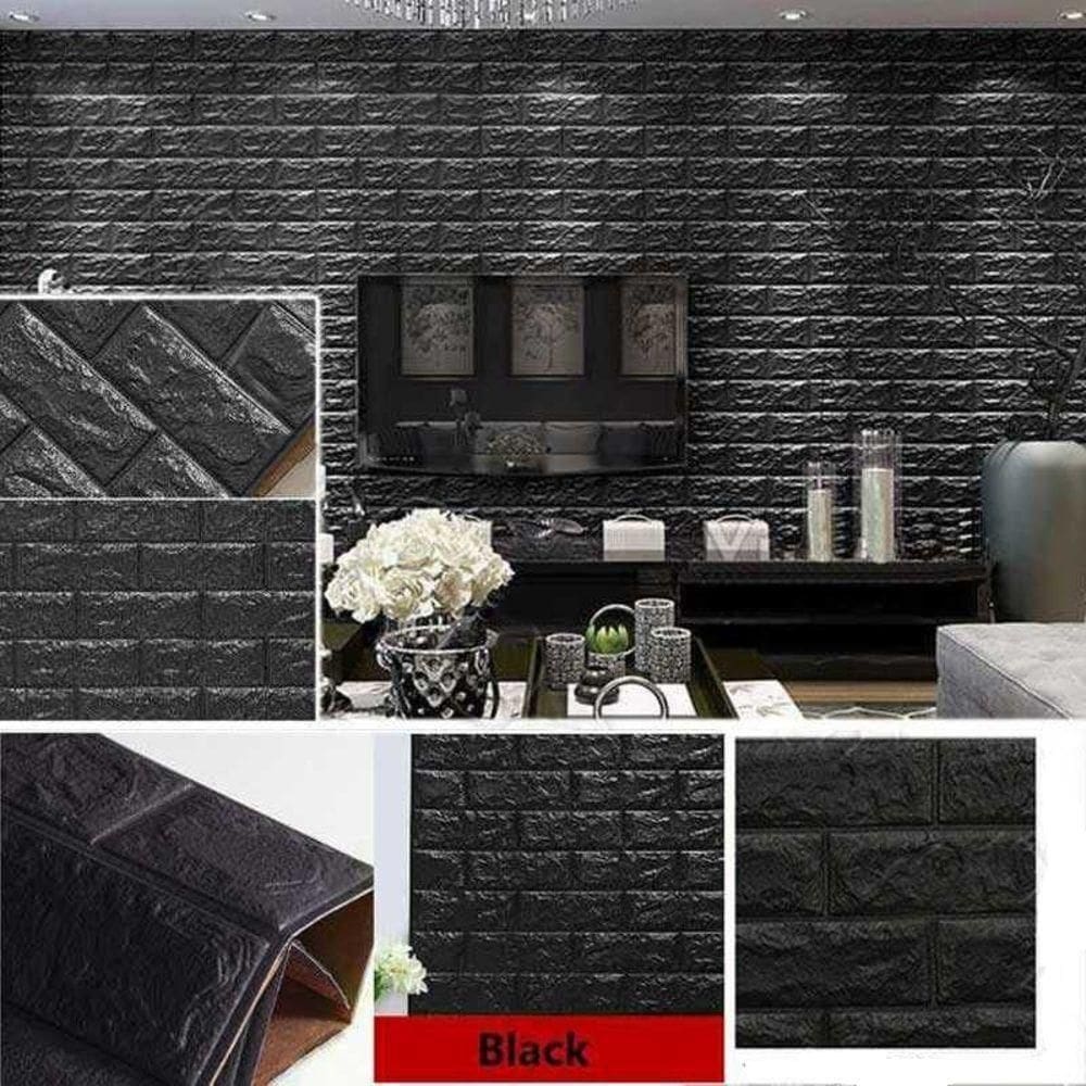 Papel De Parede Tijolinho Painel 3d Tijolo Preto Placa Auto Adesivo 77x70cm Revestimento Espuma Autocolante