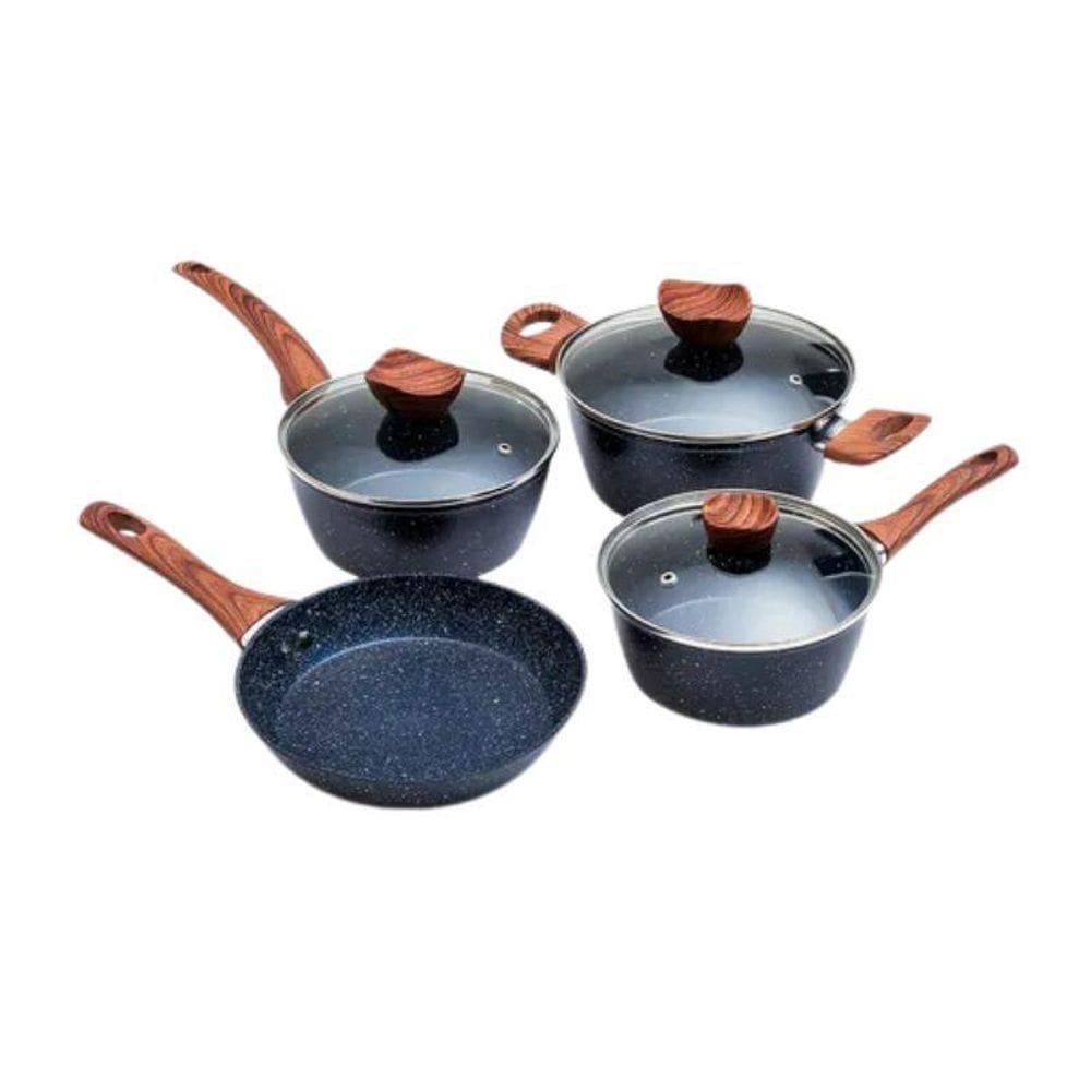 Conjunto De Panelas Preta Antiaderente Tampa De Vidro 4 Pçs