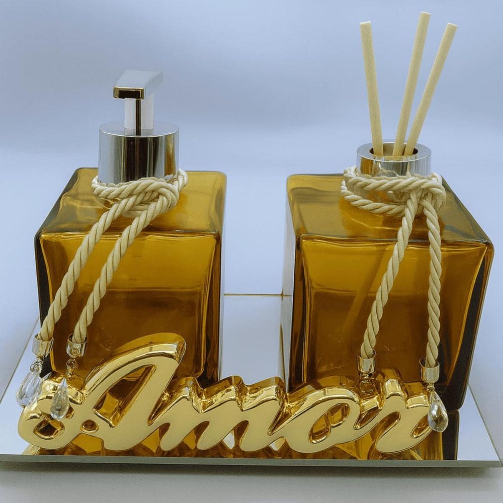 Kit Banheiro Aromatizador De Ambiente Porta Sabonete Líquido