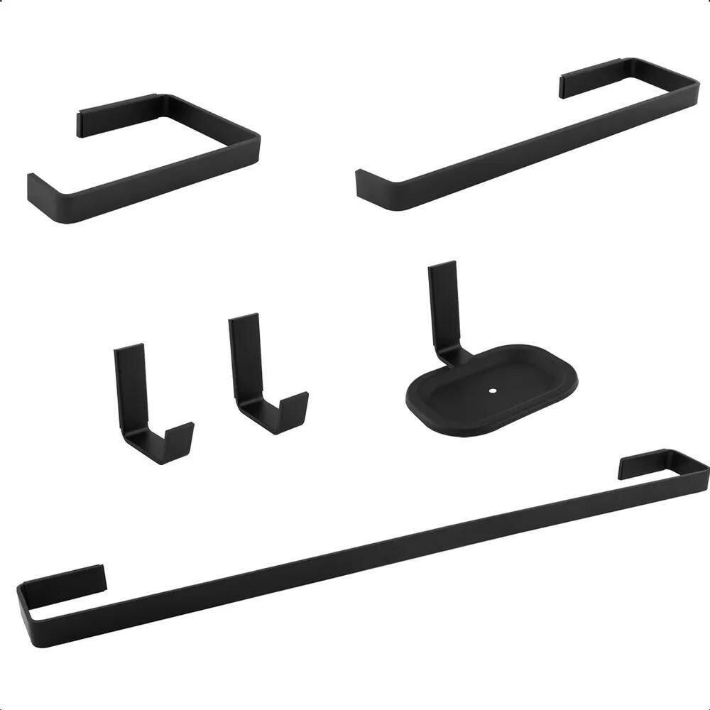 3X Kit De Acessorio Preto Para Banheiro Quadrado Completo