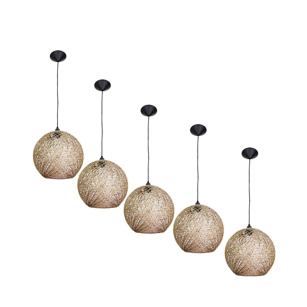 Kit 5 Luminária Rústica Teto Artesanal Fibra Natural 18 Cm