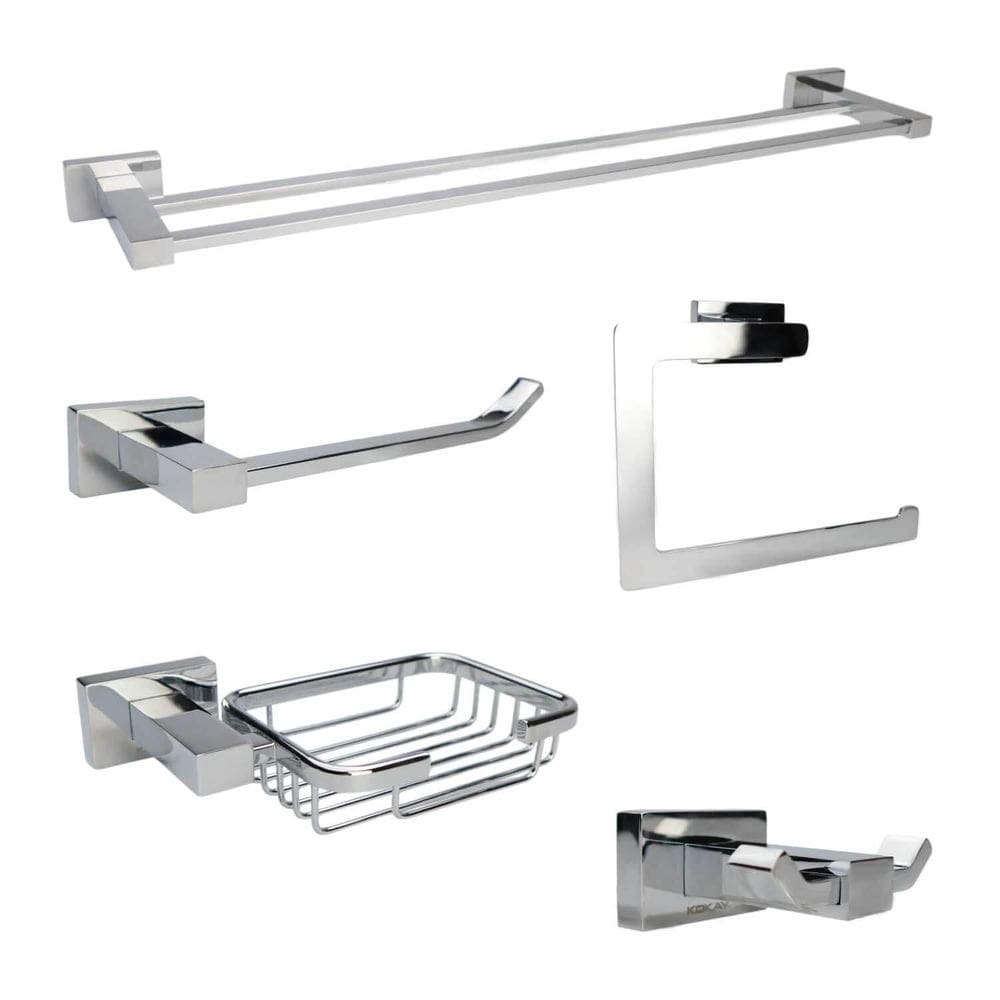Kit Acessórios Quadrado Luxo Banheiro Inox 5 Peças Cromado