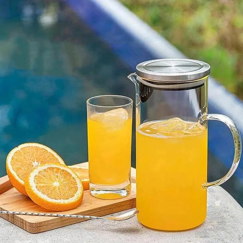 3X Jarra Em Vidro Borossilicato Resistente Com Tampa Inox 1,