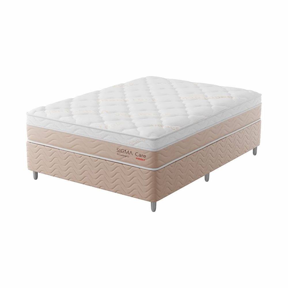 Cama Box com Colchão Casal Sigma Care (23x138x188) Bege e Branco