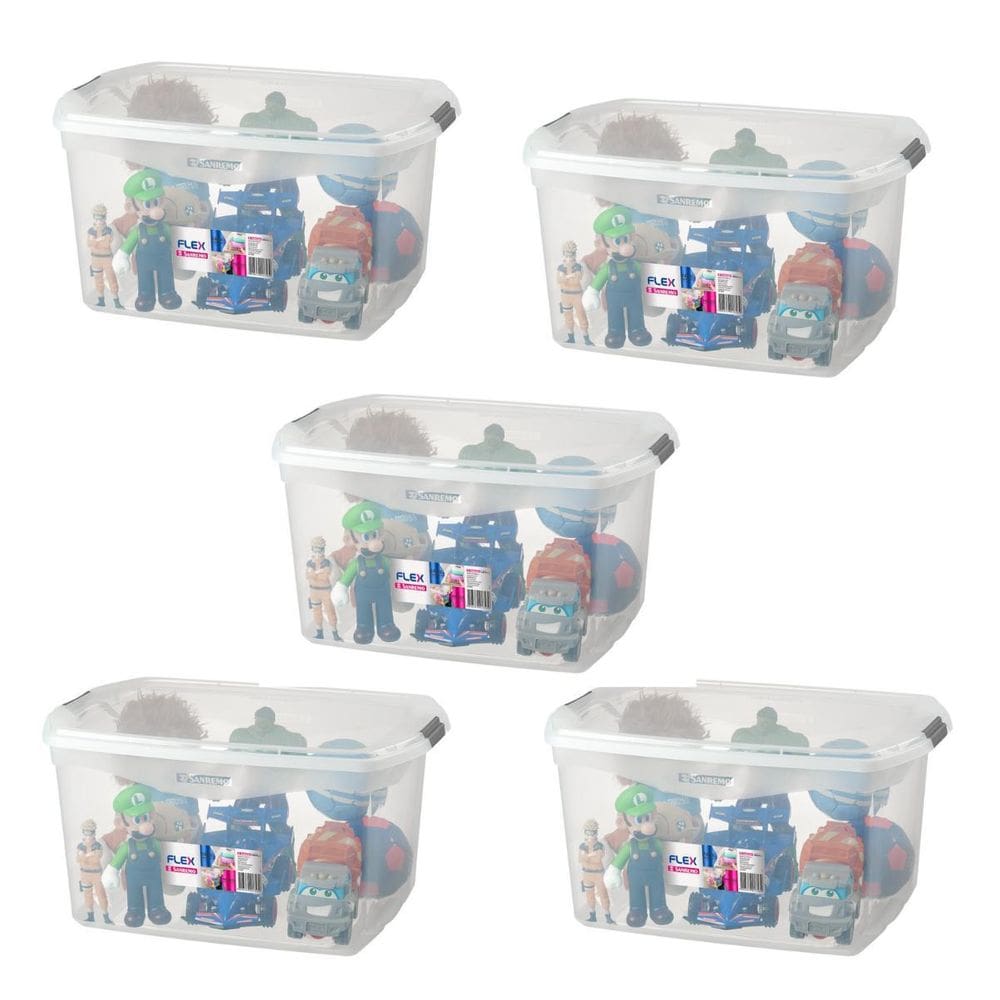 Kit 5 Caixas Organizadora Multiuso 68 Litros Sanremo