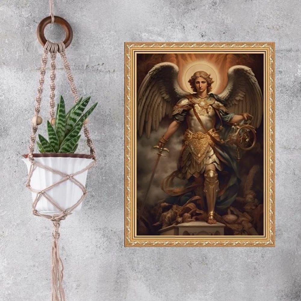 Quadro Moldura Dourada São Miguel Arcanjo 45X34Cm