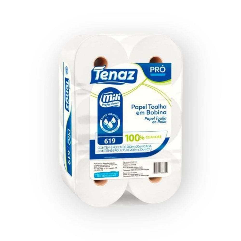 Papel Toalha Bobina Pro Tenaz 27G 200Mx19Cm 6 Rolo