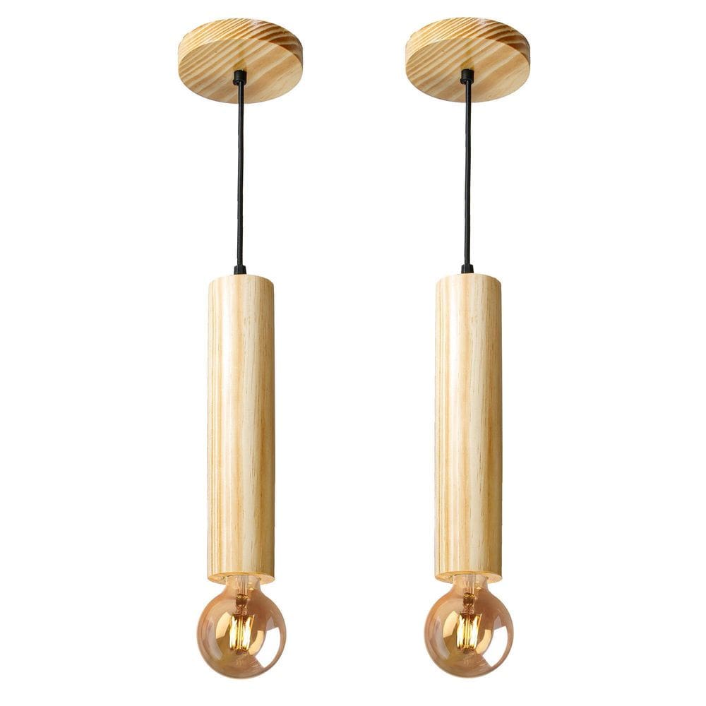 Kit 2 Pendentes Luminária Cilindro Tubo Madeira Maciça 1M
