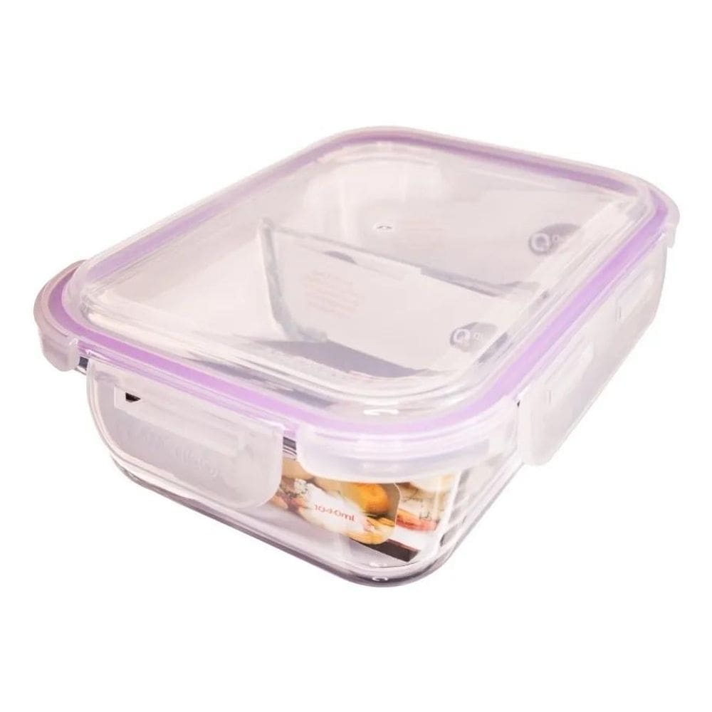 2X Pote De Vidro 1040Ml Retangular Divisória Marmita Fitness
