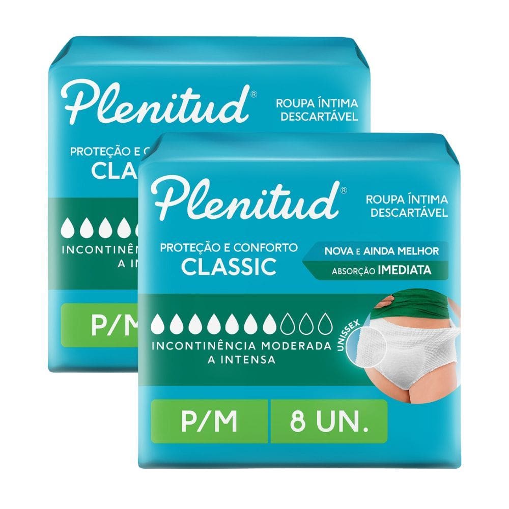 Kit 2 Roupa Íntima Plenitud Classic Tamanho P/M 8 Unidades