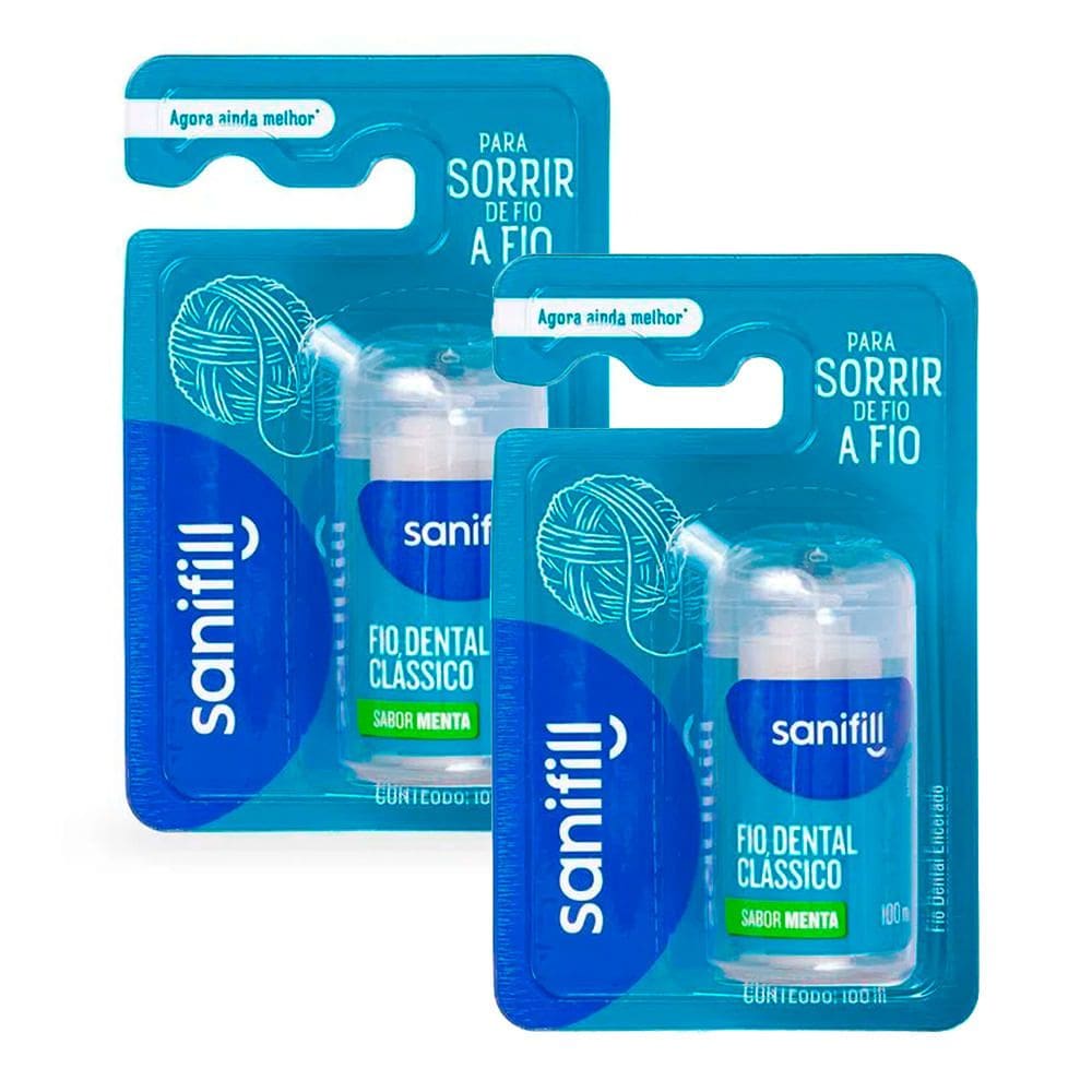 Kit 2 Fio Dental Sanifill Clássico Sabor Menta 100m 1 Unidade