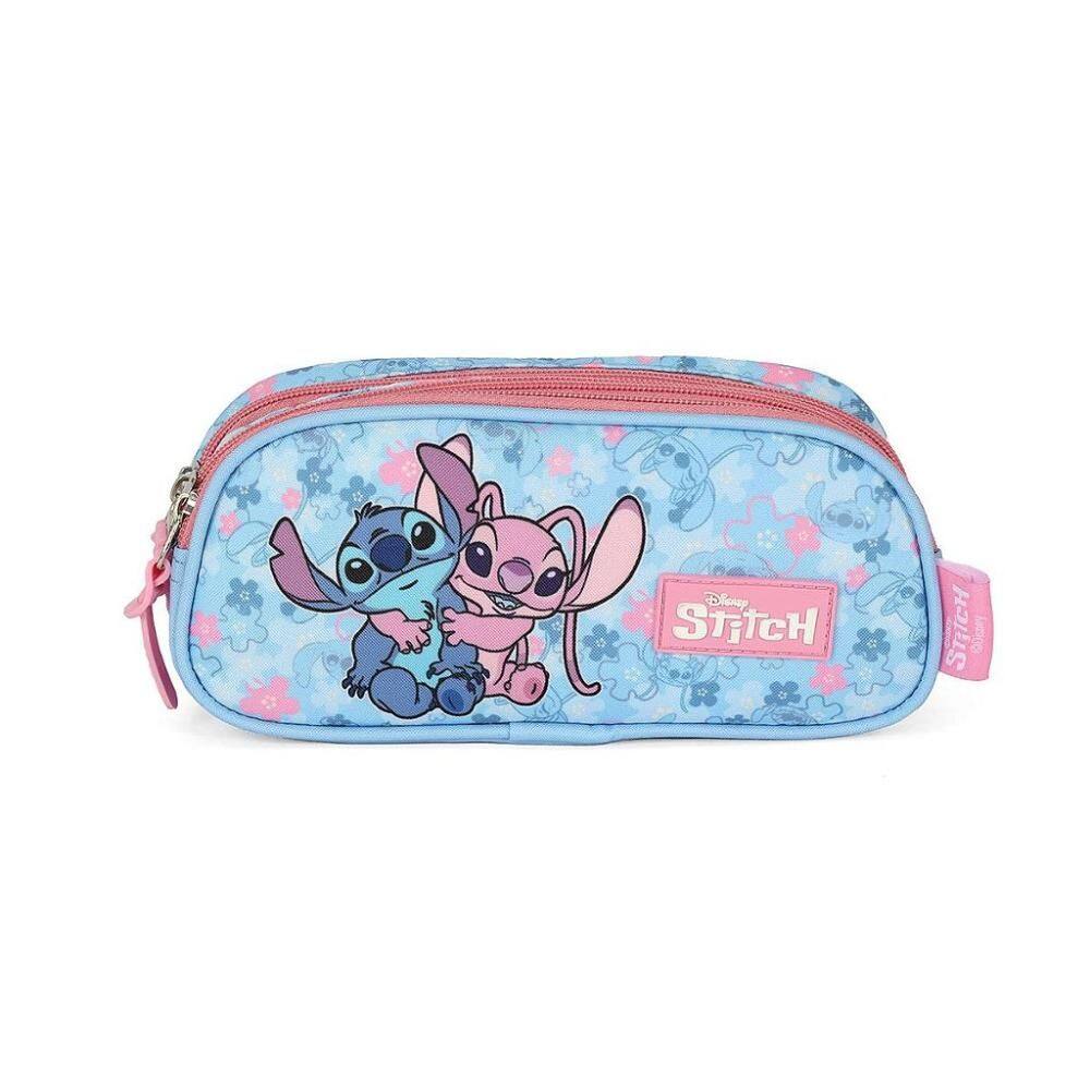 Estojo Escolar Triplo Luxcel Stitch Angel Abraço Rosa