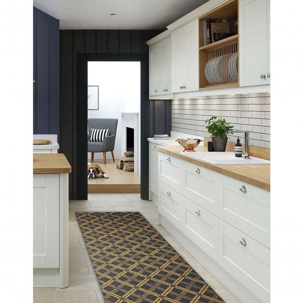 Tapete Passadeira Emborrachada Pvc Antiderrapante 0,65x5,00m Geometric Azul Laranja