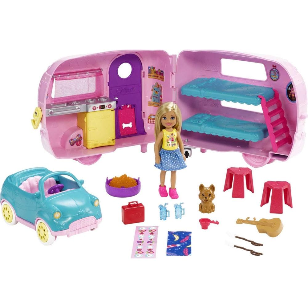 Conjunto de brinquedos Toy Car & Camper Barbie Club Chelsea com boneca e acessório