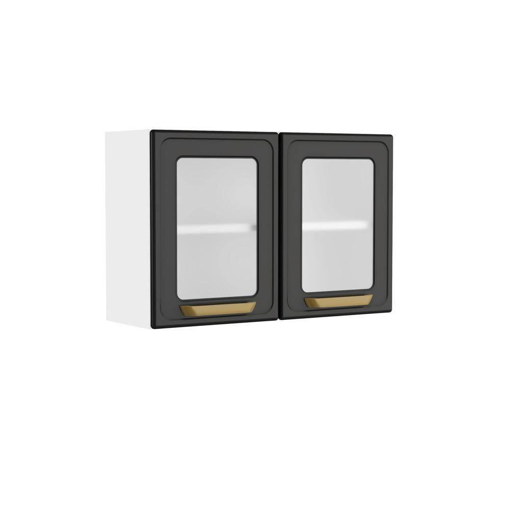 Armário Aéreo De Aço 2 Portas Vidro Grafite Bella Bertolini Grafite/branco