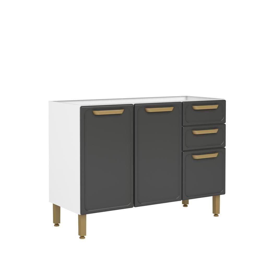 Balcão De Aço 3 Portas 2 Gavetas Grafite Bella Bertolini Grafite/branco