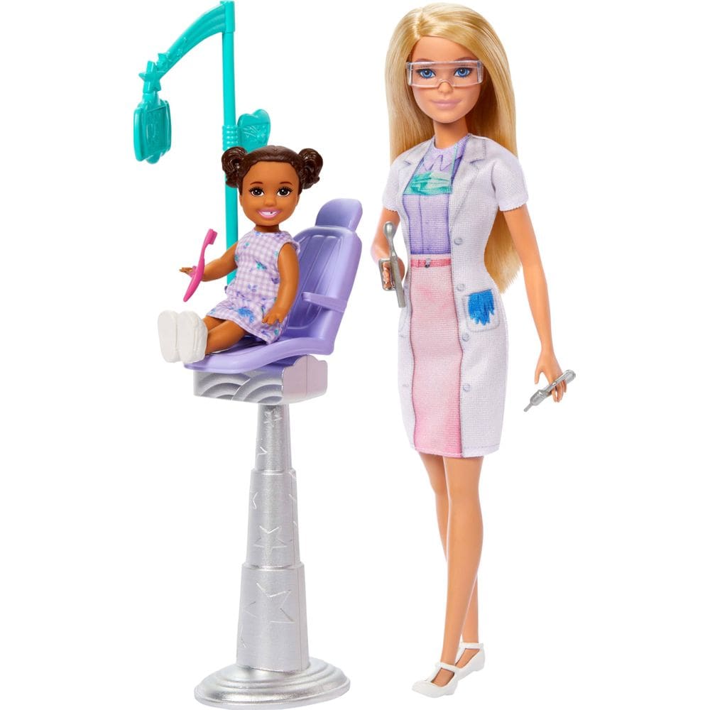 Boneca de dentista Barbie com boneca de moda loira e acessórios