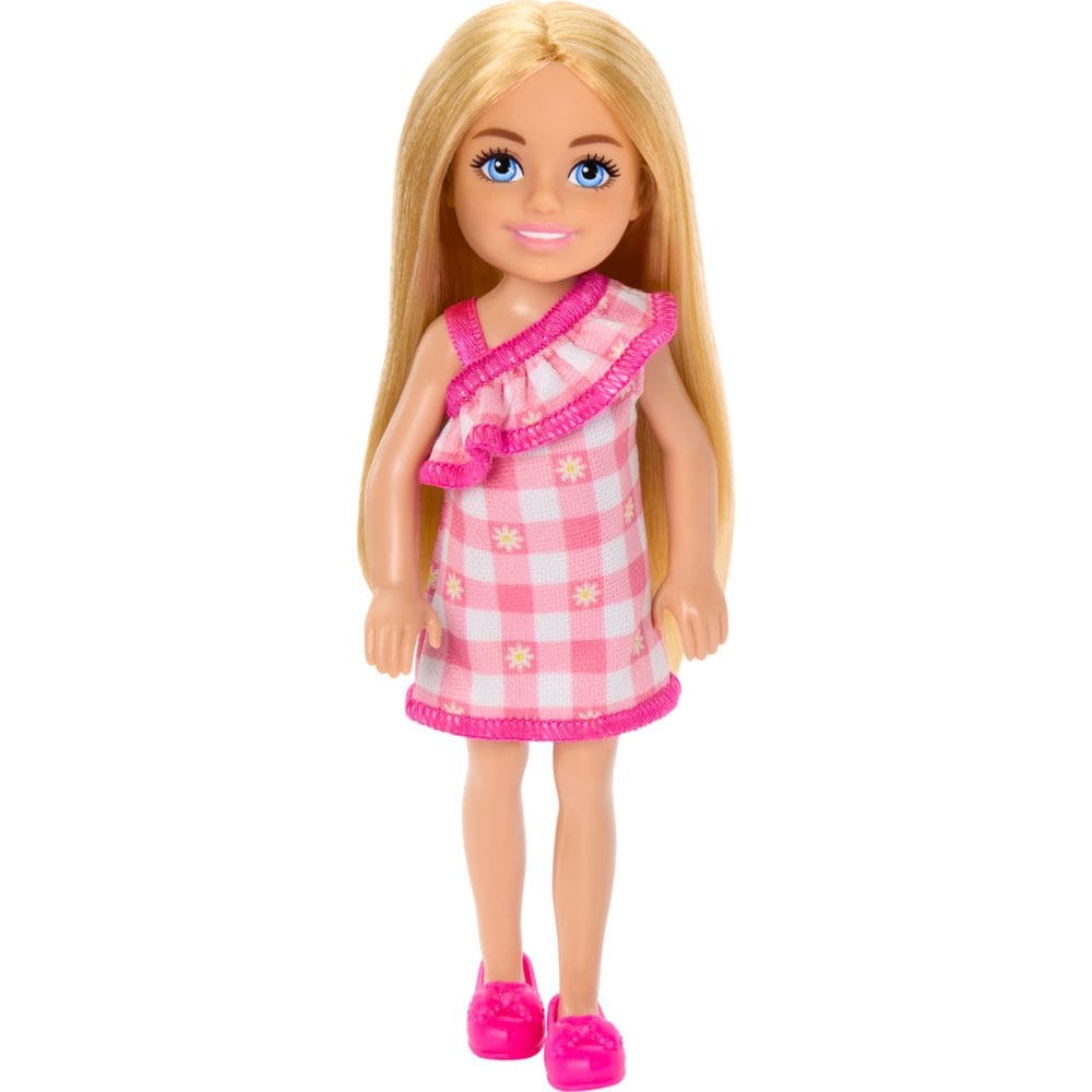 Boneca Barbie Chelsea de 6 polegadas com vestido xadrez removível