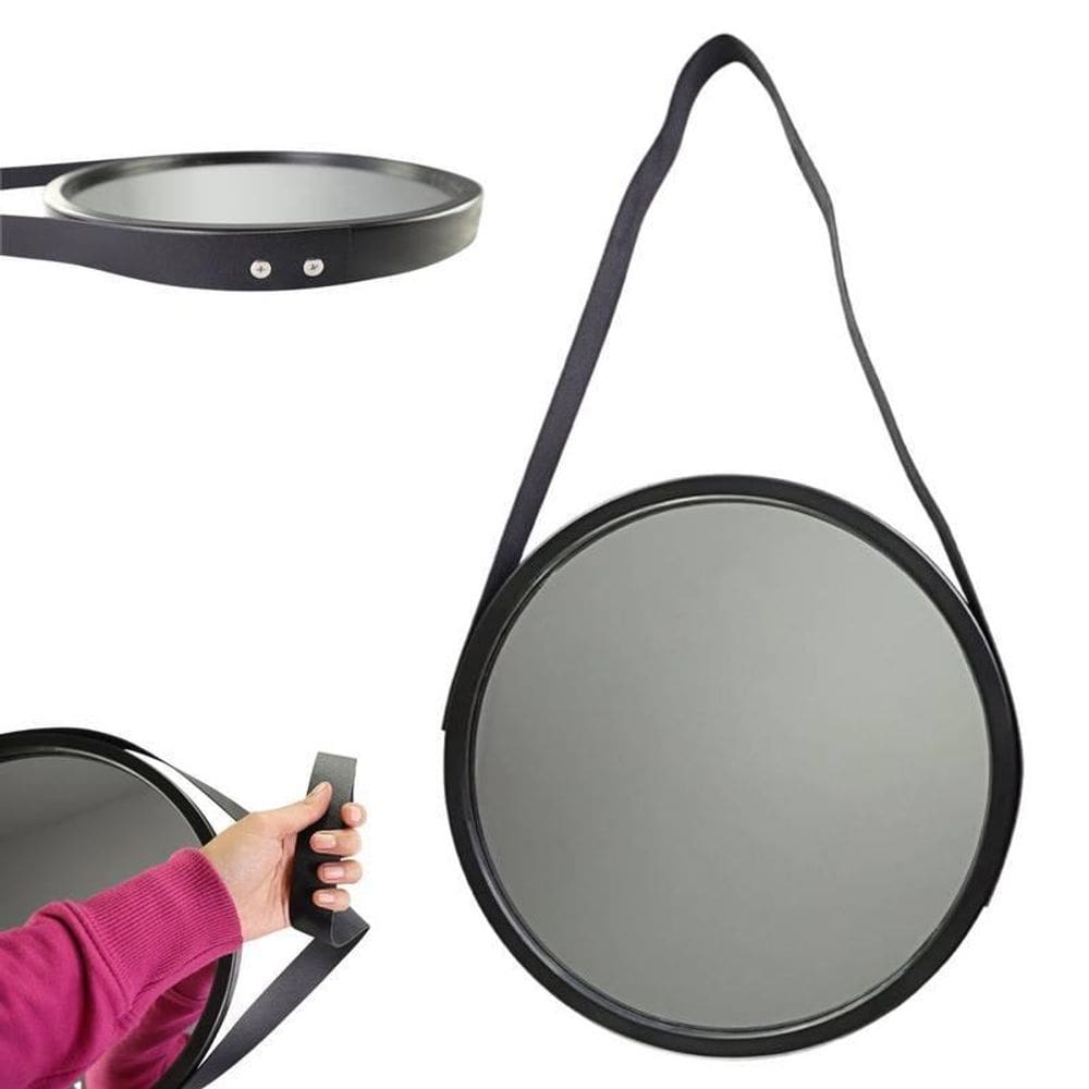 Espelho Decorativo De Pendurar Pequeno Redondo 33Cm Preto