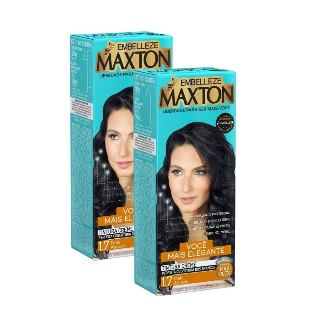 Kit 2 Tintura Creme Maxton Preto Azulado 1.7