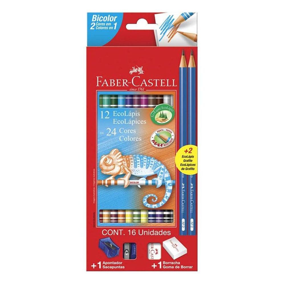 Lápis de Cor Ecolápis 120612+2N 12 Bicolor - Faber Castell