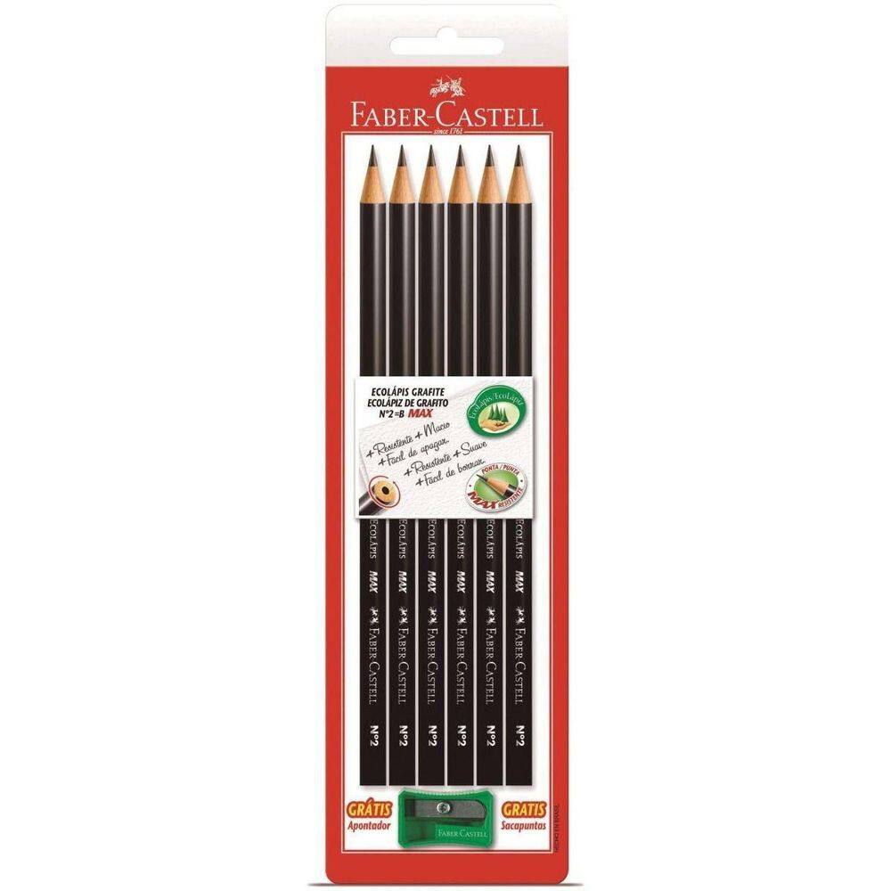 Lápis Preto 1205 Com Apontador N.2B Faber-Castell Com 06