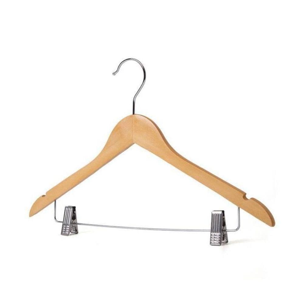 Cabide De Madeira Envernizado Com Presilhas Gancho Giratório