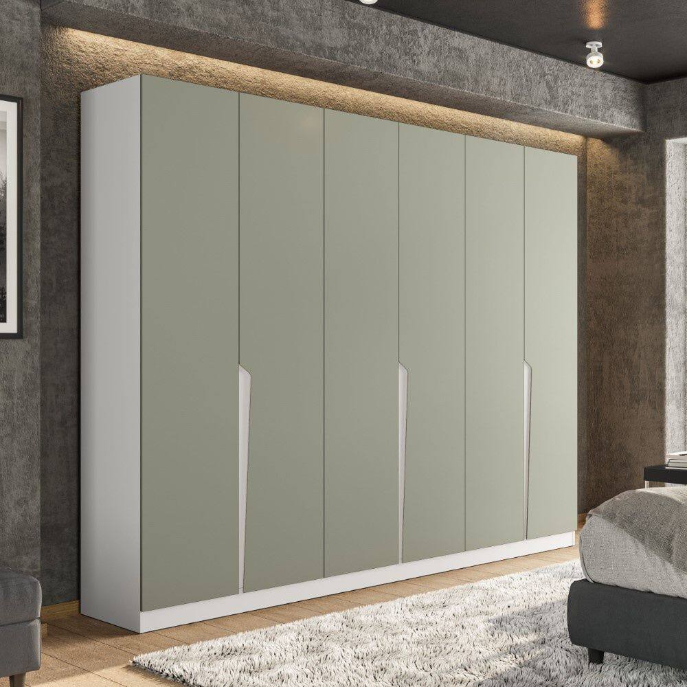 Guarda Roupa Roupeiro 6 Portas 4 Gavetas Porto Branco Verde Politorno Móveis