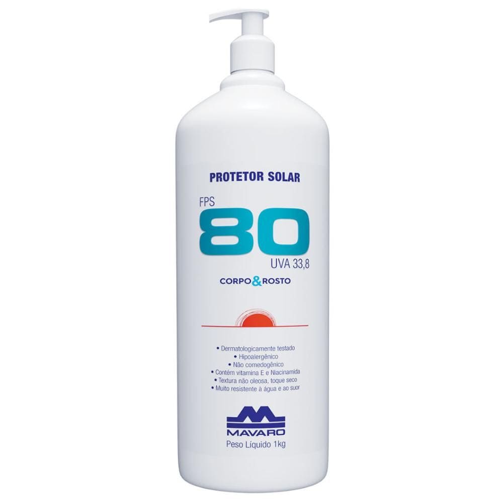 Protetor Solar Profissional Corpo E Rosto 1 KG Raios UV FPS 80 Mavaro