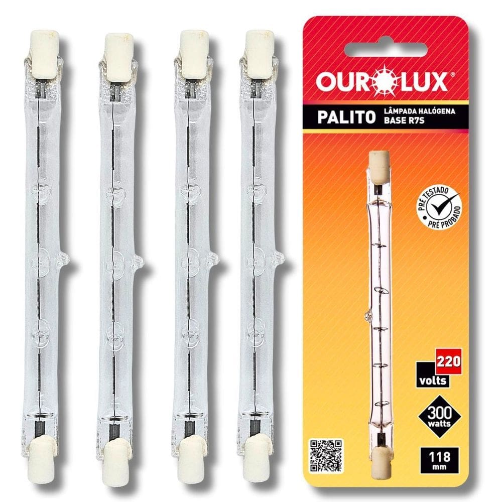 Kit 4 Lâmpadas Halógena Palito 300W 220V J118 Ourolux