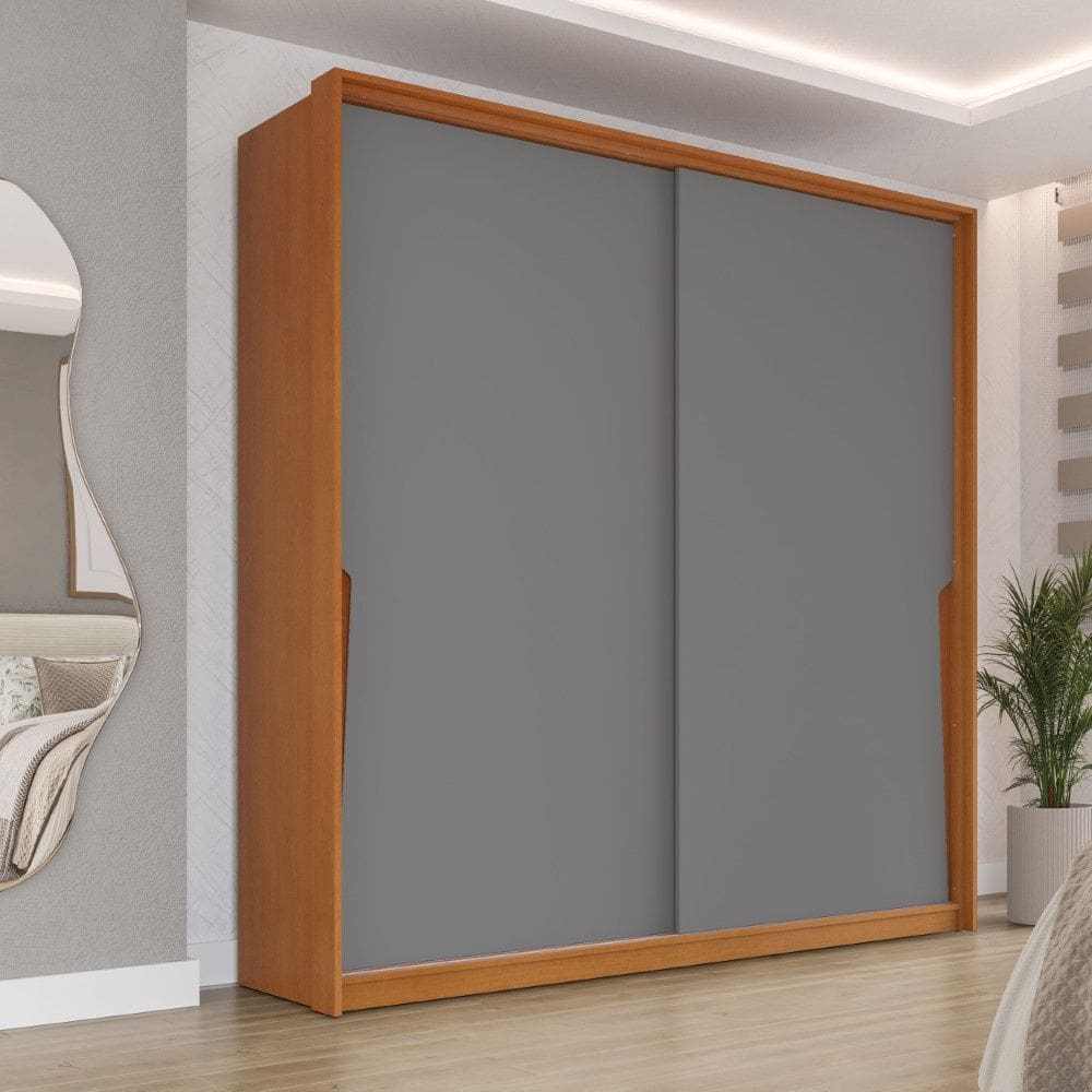 Guarda Roupa Roupeiro 2 Portas de Correr 2 Gavetas Porto Freijó Cinza Politorno Móveis