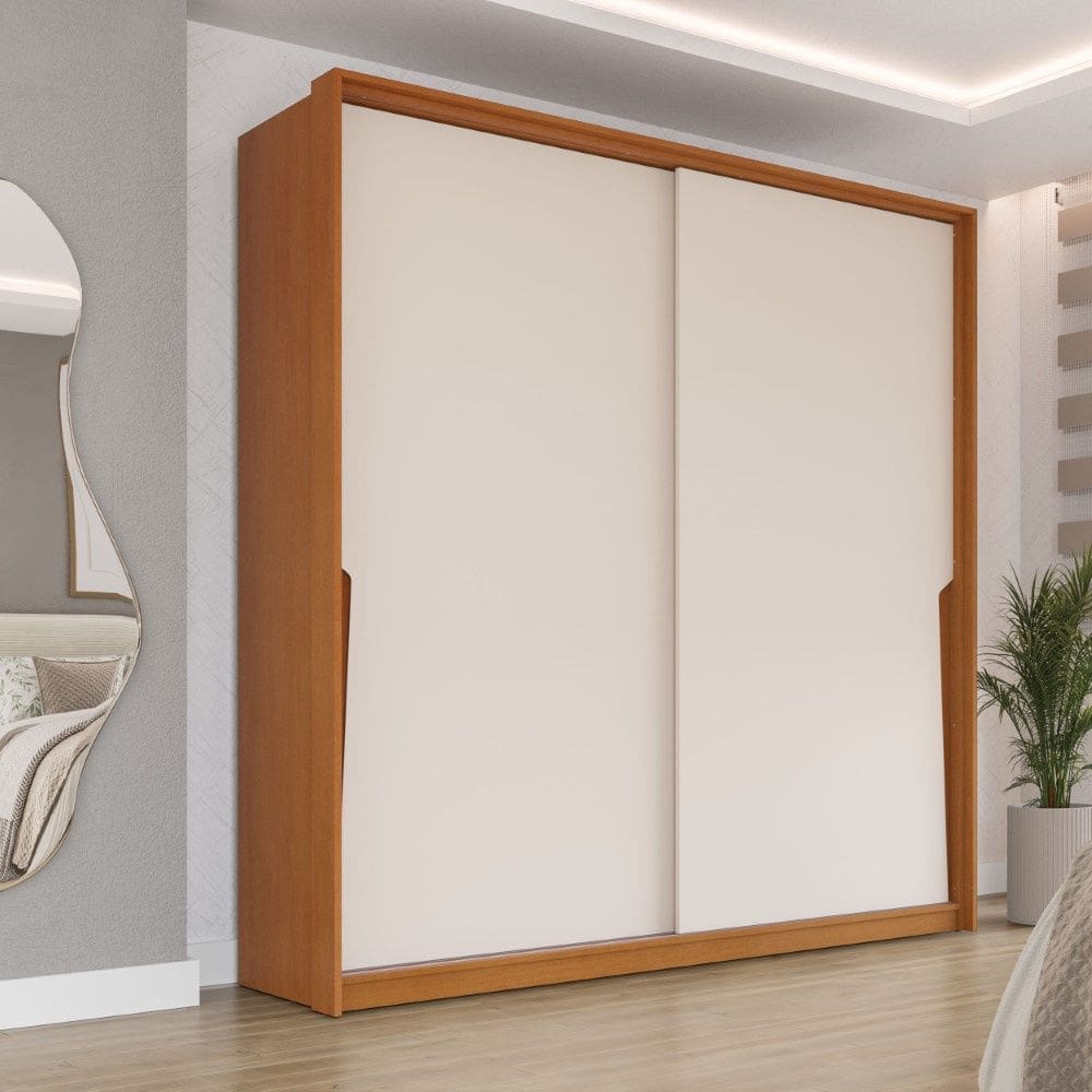 Guarda Roupa Roupeiro 2 Portas de Correr 2 Gavetas Porto Freijó Creme Politorno Móveis